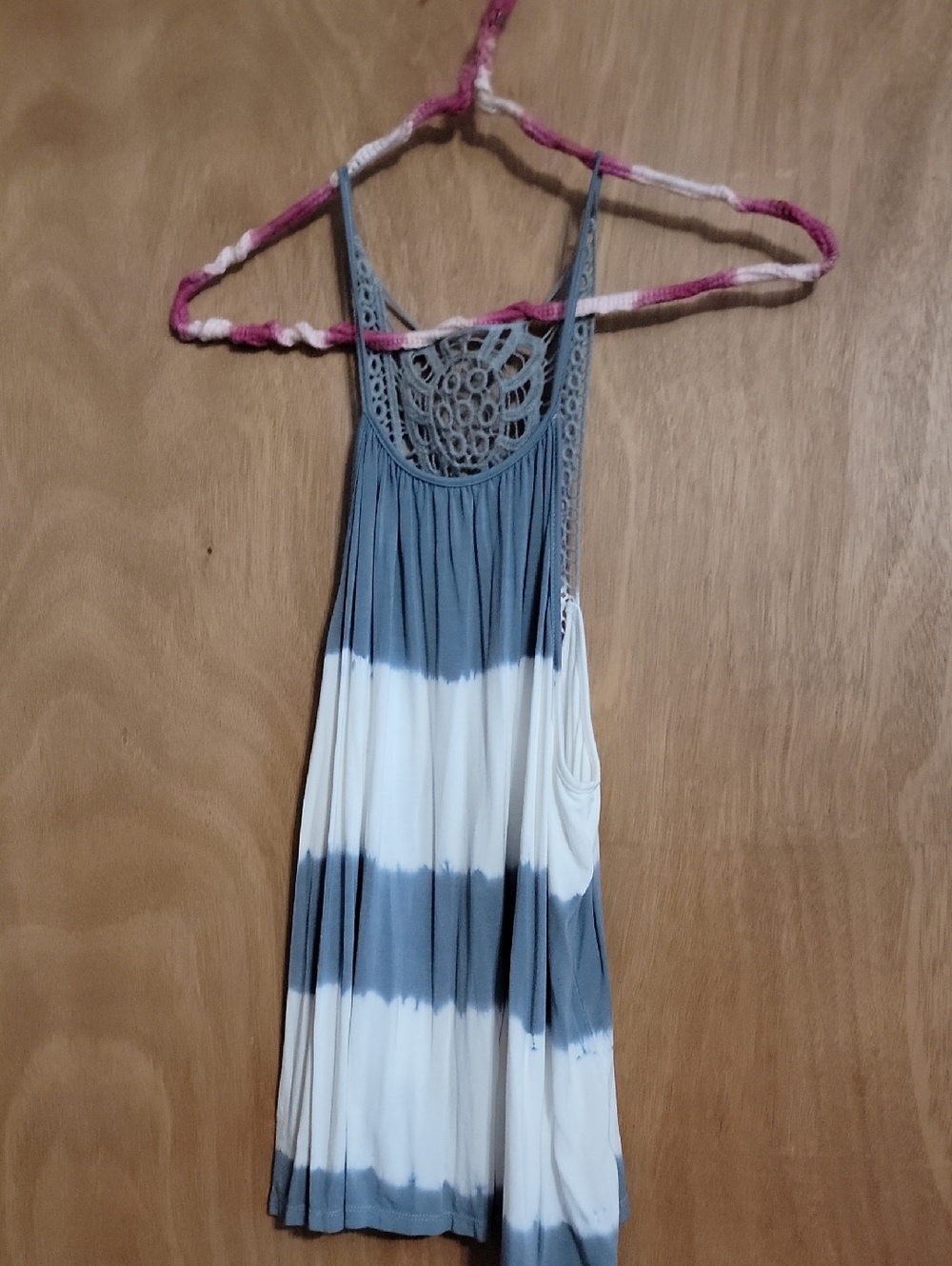 Hem & Thread Blue & White Tie-Dye Crochet-Back Sleeveless Tunic